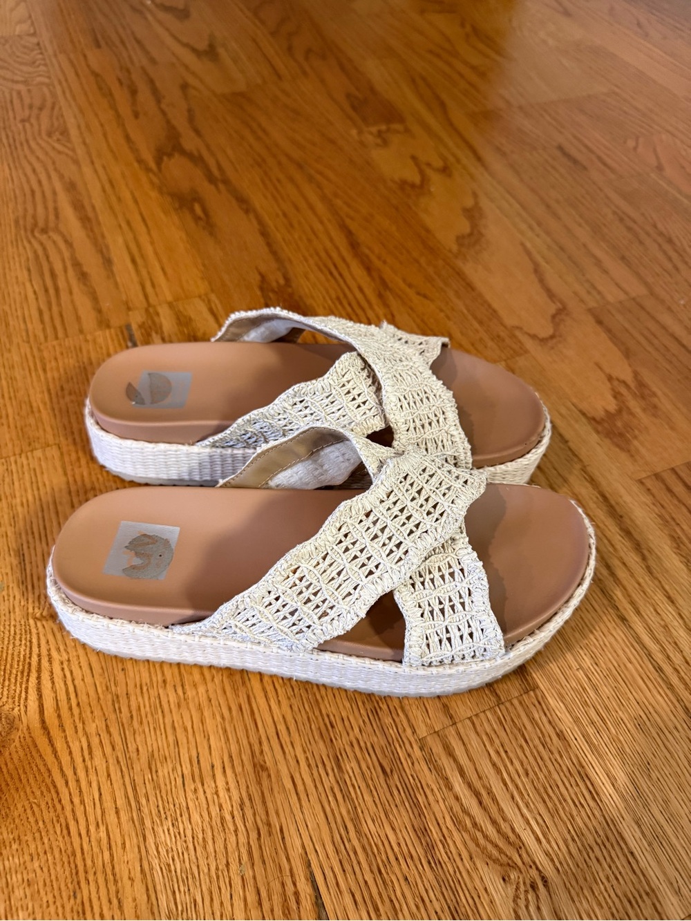 Dolce Vita Ivory Woven Crisscross Platform Slide Sandals
